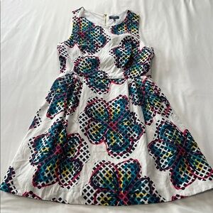 Kaari Blue White/Floral Print Sleeveless Linen Dress with Pockets